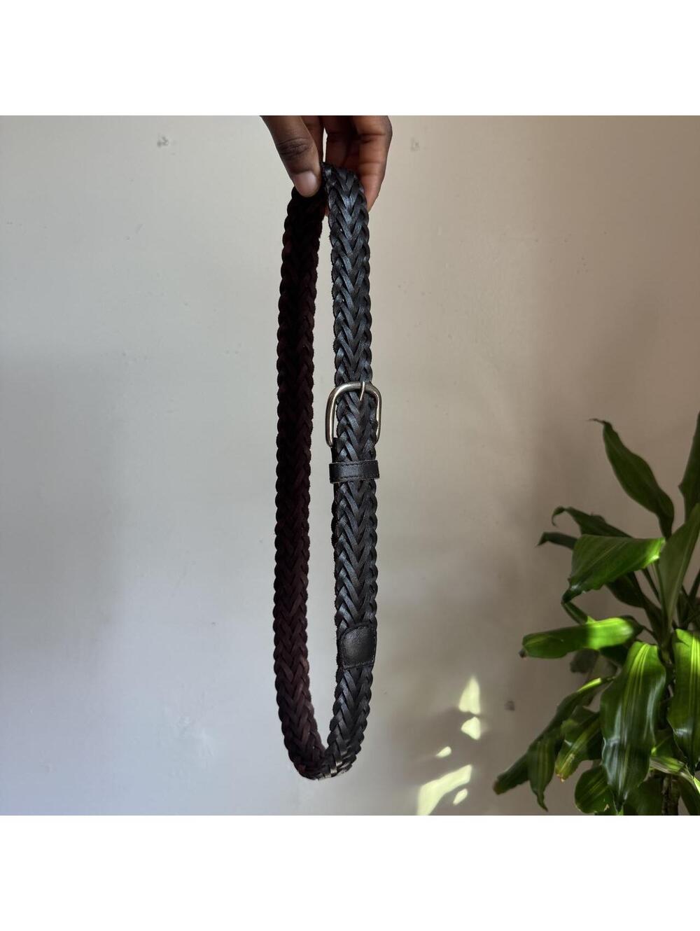 90s Dark Brown Braided Genuine Leather Belt Size 30